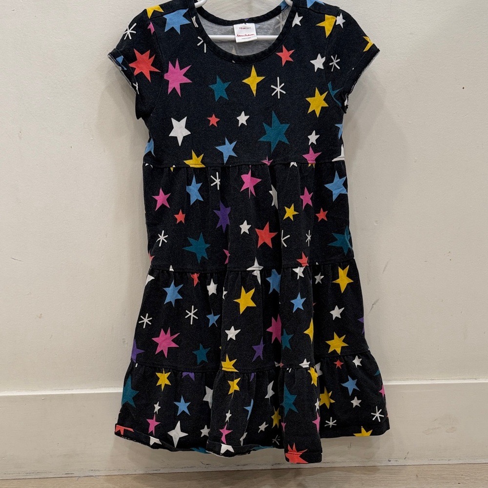 Hanna Andersson Black Dress with Multicolor Star Print